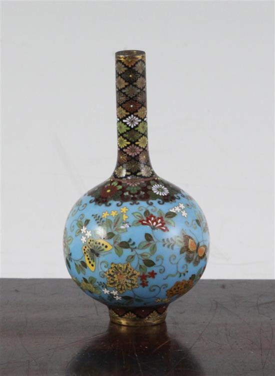 Namikawa Yasuyuki. A small Japanese cloisonne enamel bottle vase, Meiji period, 9.3cm, damage to one side